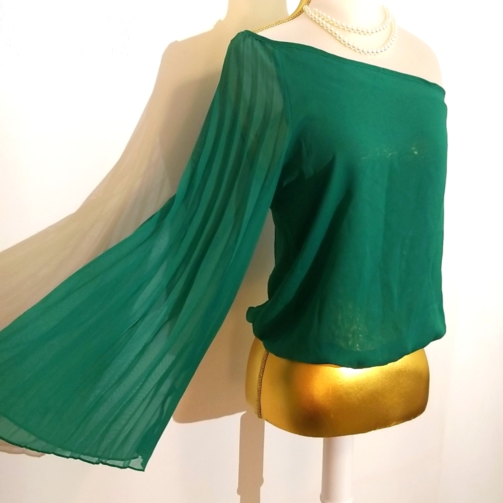 Mimi Chica Green Sheer Chiffon One Shoulder Top Y2K Style - Picture 5 of 15